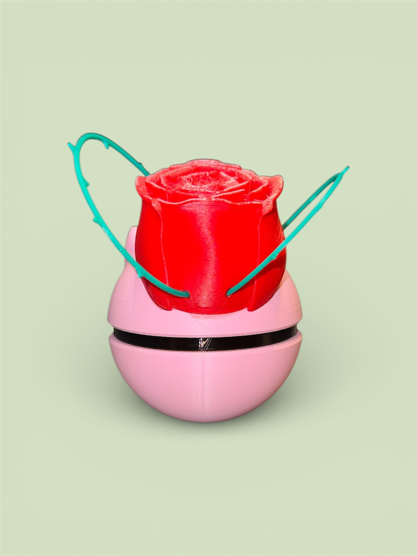 Bulbasaur-Themed 3D-Printed Display Pokéball (#001) – Rose Garden Edition