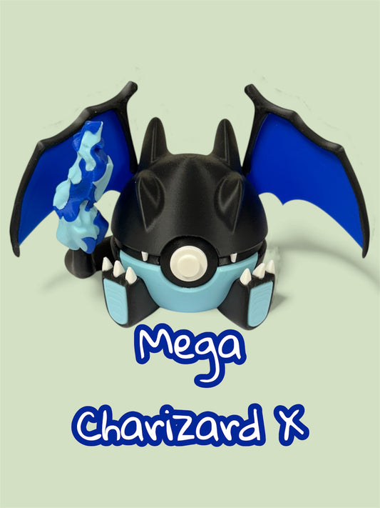 Mega Charizard X–Themed 3D-Printed Display Pokéball (#006-X)